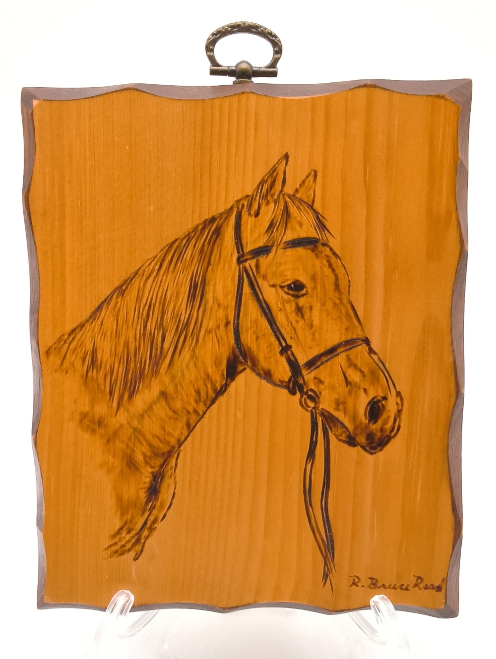 Vintage Horse Portrait Art Plaque - Wood Burned (Pyrography) by R. Bruce Read